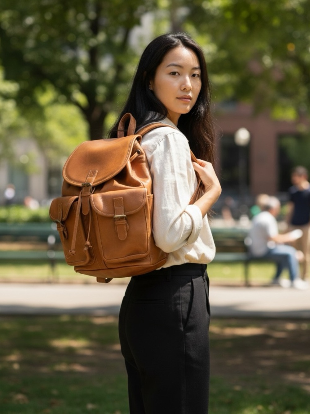 Elegant Tan Leather Backpack